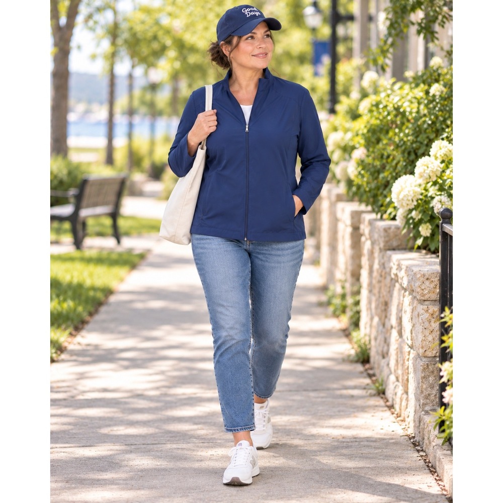 Chico's Zenergy Size 3 Blue Stretch Active Jacket Golf Travel Athleisure